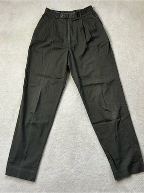 Lands End Vintage khaki High Rise Pleated Pants Olive Size 10